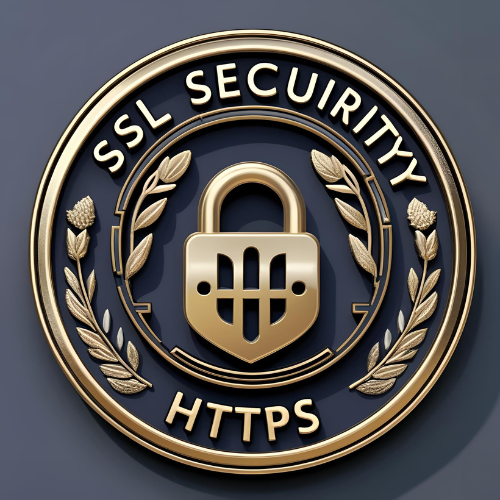 a gold logo with a shield and text