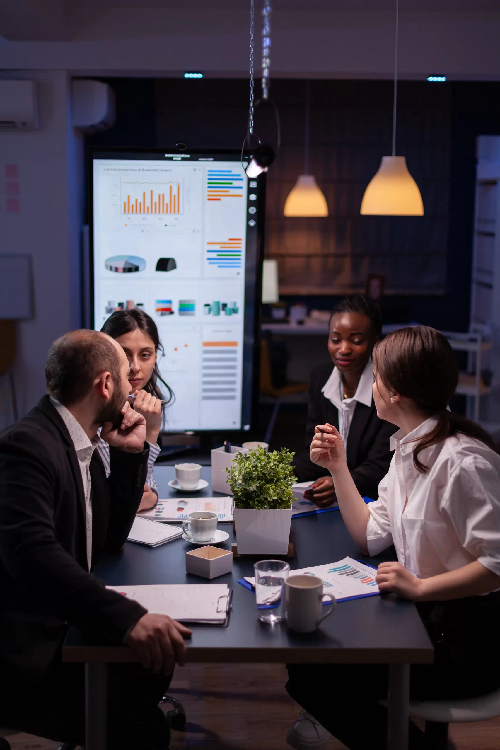 BrandMarketing team working on digital marketing strategies in office